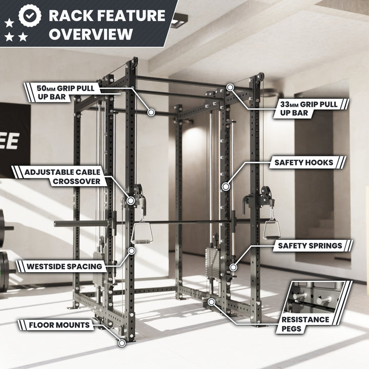 Synergee 2300 Series Power Cage with Synchronized Loaded Cable Cross Overs and Smith Machine
