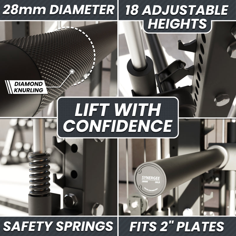 Synergee 2300 Series Power Cage with Plate Loaded Cable Cross Overs and Smith Machine