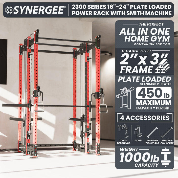 Synergee 2300 Series Power Cage with Plate Loaded Cable Cross Overs and Smith Machine