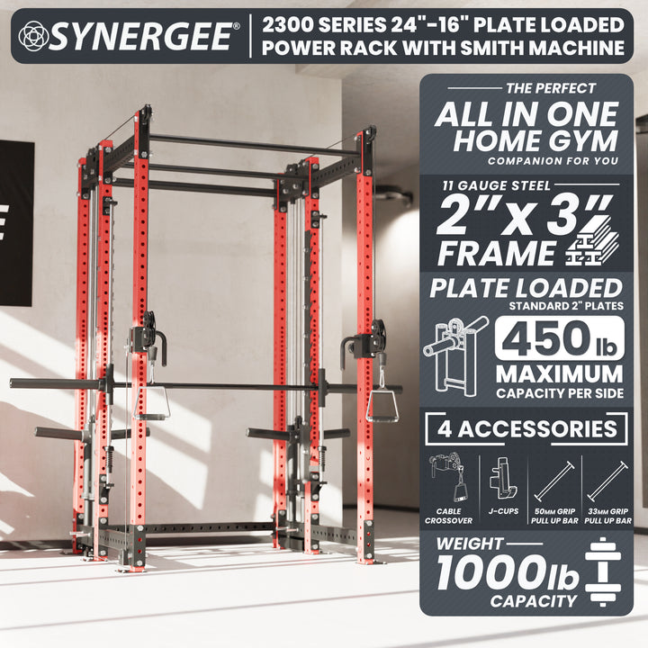 Synergee 2300 Series Power Cage with Plate Loaded Cable Cross Overs and Smith Machine