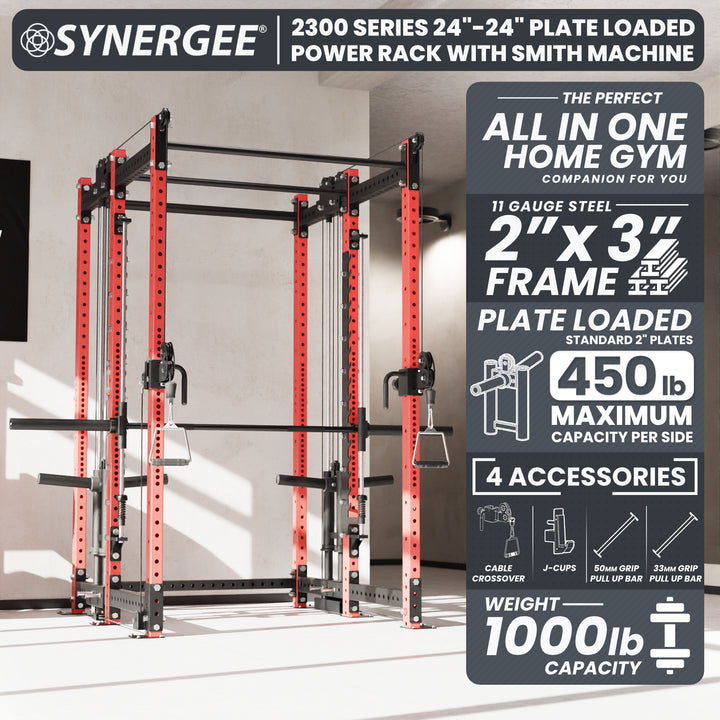 Synergee 2300 Series Power Cage with Plate Loaded Cable Cross Overs and Smith Machine