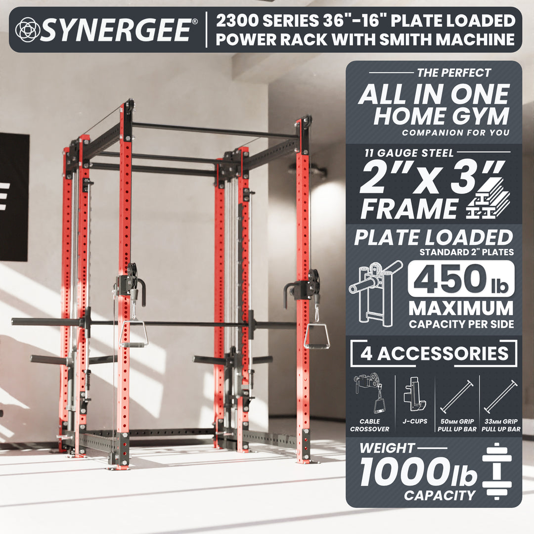 Synergee 2300 Series Power Cage with Plate Loaded Cable Cross Overs and Smith Machine