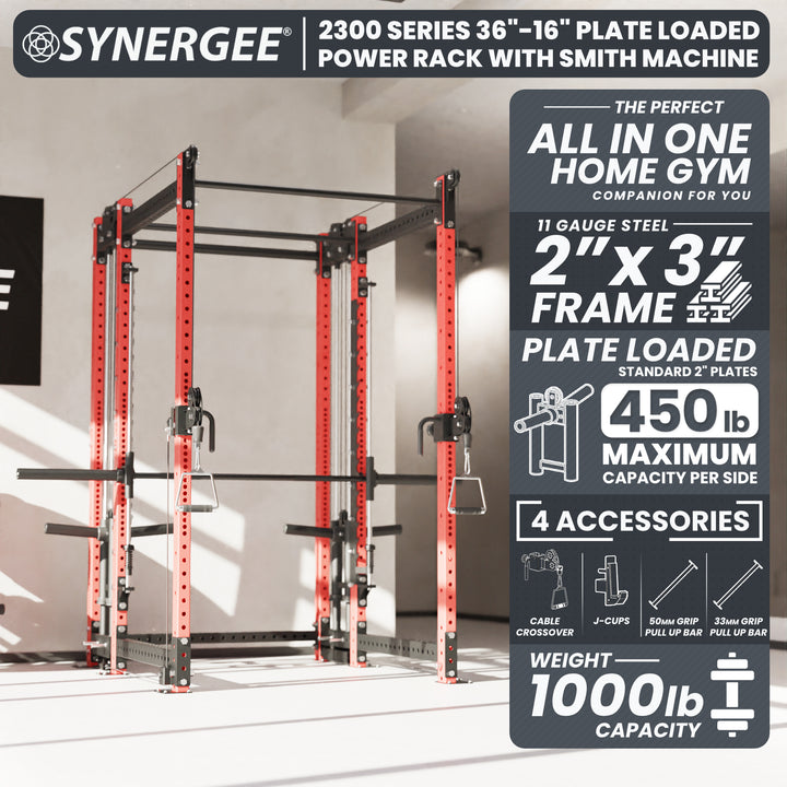 Synergee 2300 Series Power Cage with Plate Loaded Cable Cross Overs and Smith Machine
