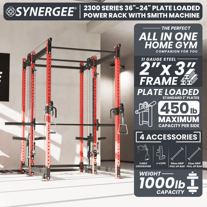 Synergee 2300 Series Power Cage with Plate Loaded Cable Cross Overs and Smith Machine