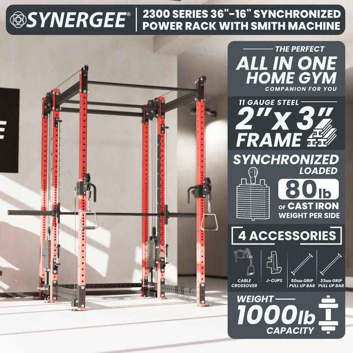Synergee 2300 Series Power Cage with Synchronized Loaded Cable Cross Overs and Smith Machine