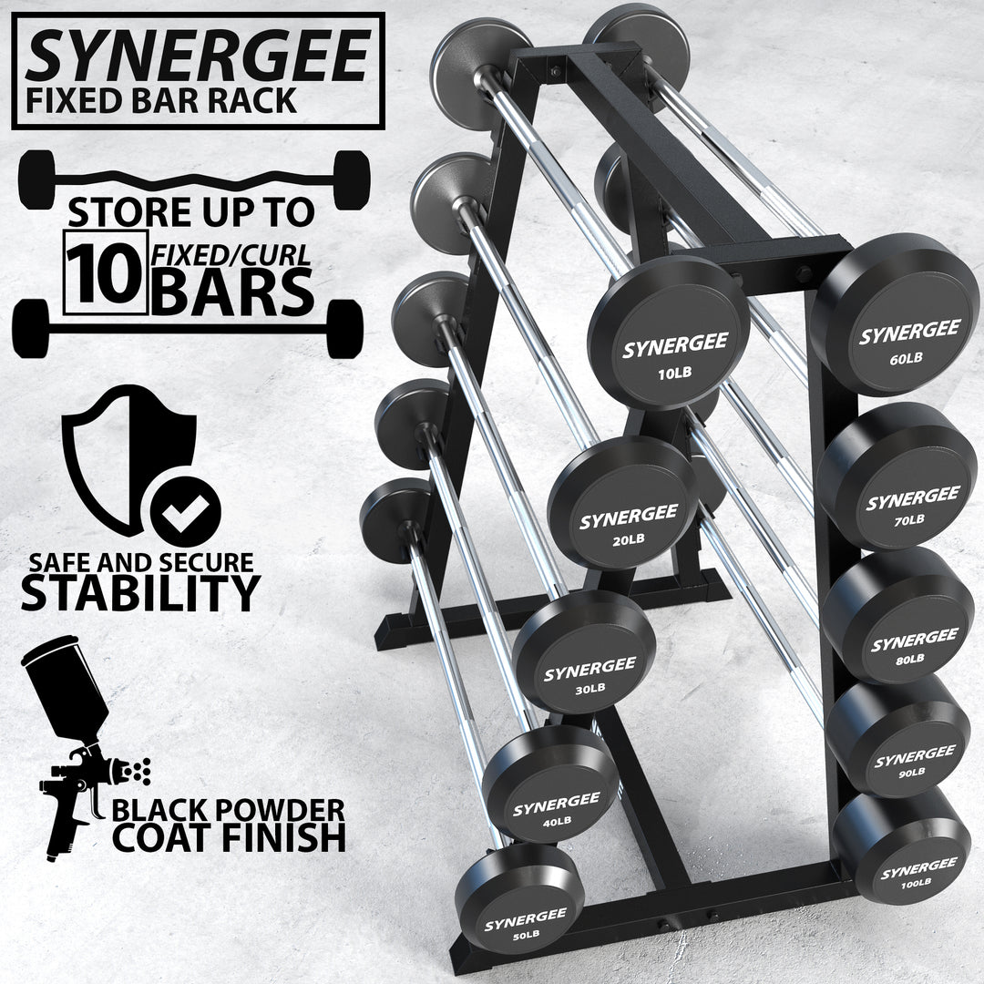 Synergee Fixed Barbell Storage Rack for Preloaded Straight Curl Bar Sets