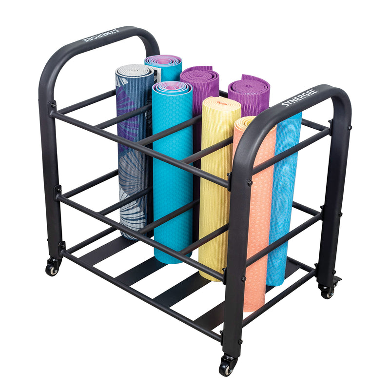 Standing Yoga Mat Storage Rack, Home Gyms Yoga Mat Storage Basket with  Brake Wheel for Foam Roller Yoga Blocks, Large Storage Capacity (Color :  Teal