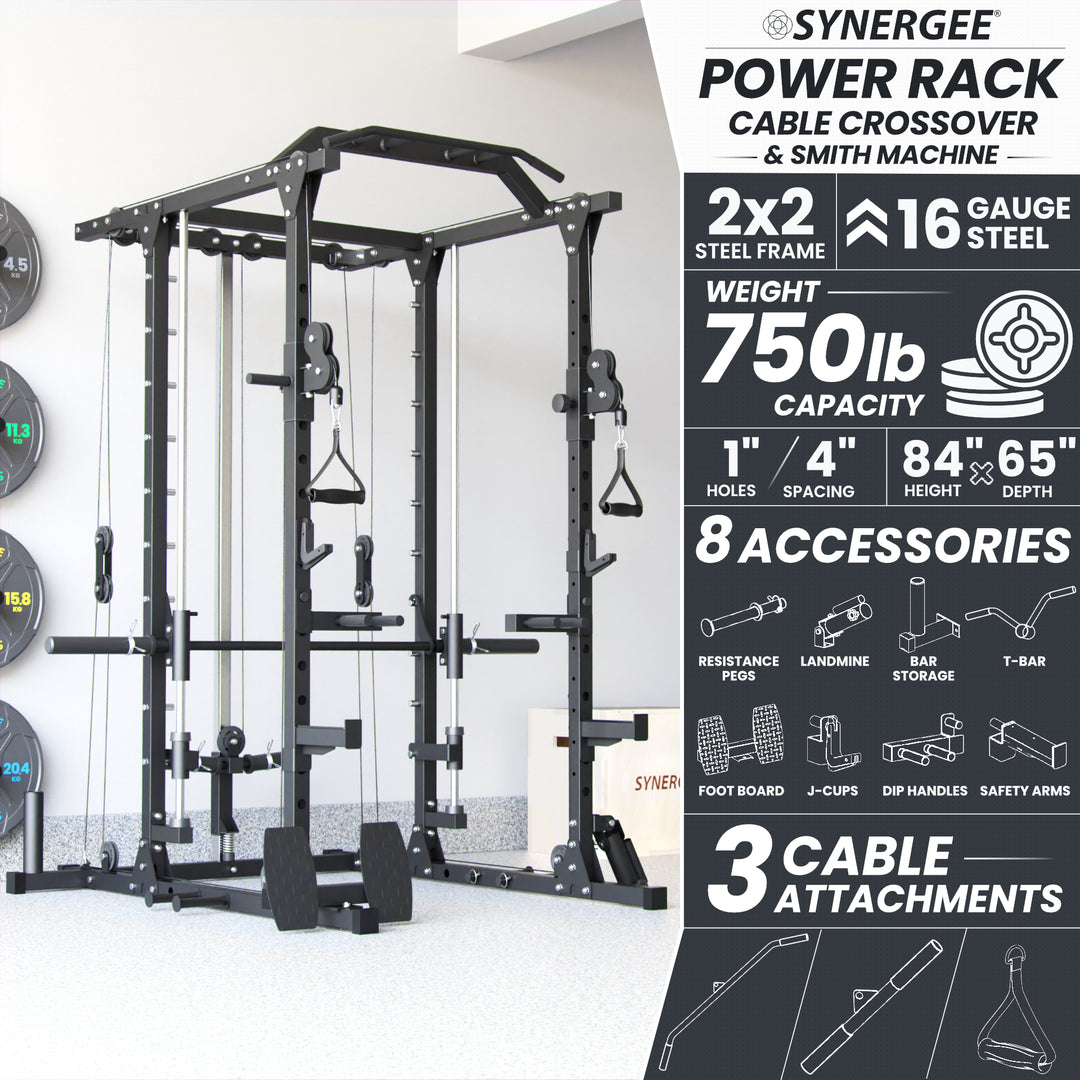 Synergee Power Rack with Smith Machine & Cable Crossover