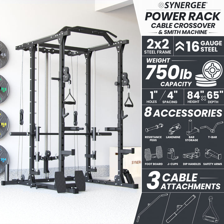 Synergee Power Rack with Smith Machine & Cable Crossover